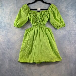 Trendyol Womens Lime Green Cut Out Mini Dress Puff Sleeve Tie Front Size 34